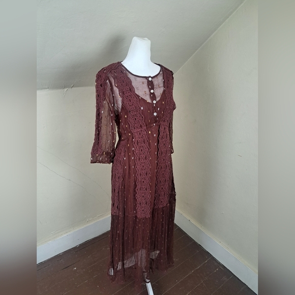Sundance Burgundy Crochet Metallic Dotted 1/2 Sleeve Dress with/Slip SIZE 4 - Picture 6 of 11